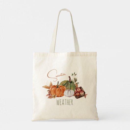Tote Bag Automne Citrouille Aquarelle Feuilles d'automne et (Dos)
