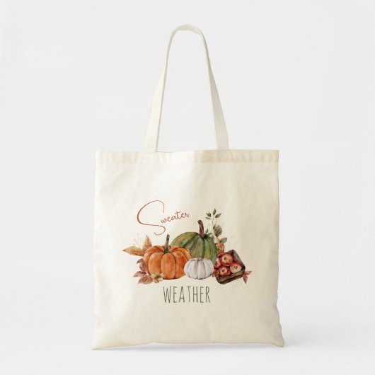 Tote Bag Automne Citrouille Aquarelle Feuilles d'automne et (Devant)