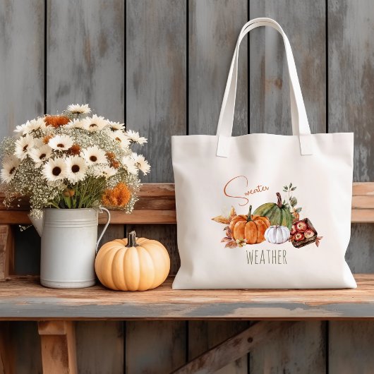 Tote Bag Automne Citrouille Aquarelle Feuilles d'automne et
