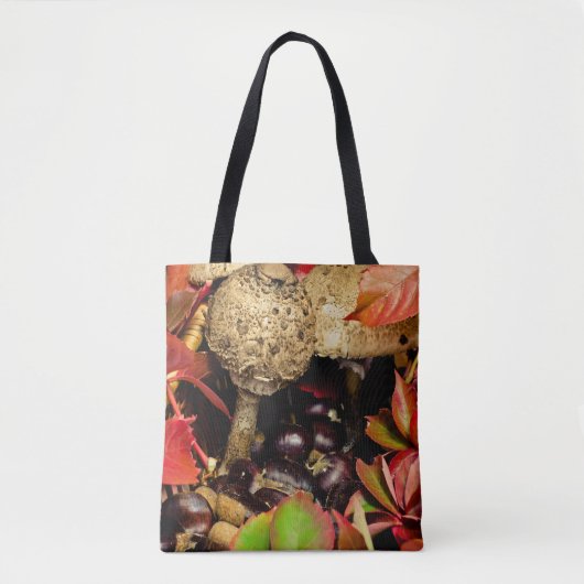 Tote Bag Automne Feuilles automnales, châtaignes champignon (Devant)