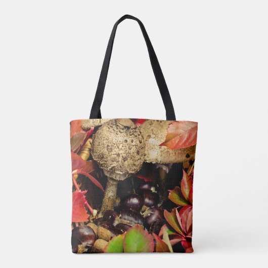 Tote Bag Automne Feuilles automnales, châtaignes champignon (Dos)