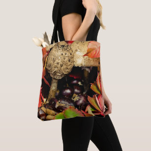 Tote Bag Automne Feuilles automnales, châtaignes champignon