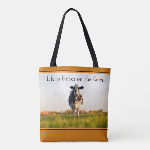 Tote Bag Automne Holstein Vache La vie est meilleure à la f