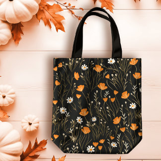 Tote Bag Automne Orange et Crème Dainty Floral