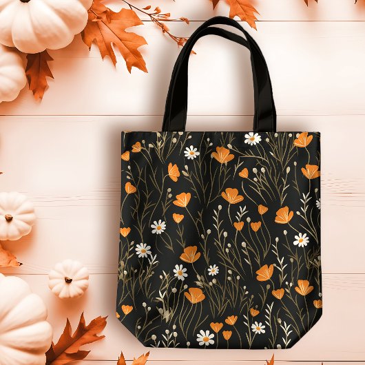 Tote Bag Automne Orange et Crème Dainty Floral