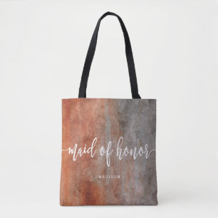 Tote Bag Automne Orange Grey Maid of Honor Monogramme