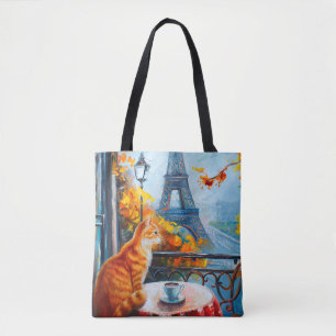 Tote Bag Automne parisien Chat roux dans un café