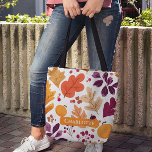 Tote Bag Automne Personnalisé - Feuilles d'Automne & Acorns