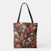 Tote Bag Automne Plaid Feuilles Orange Black Motif (Dos)