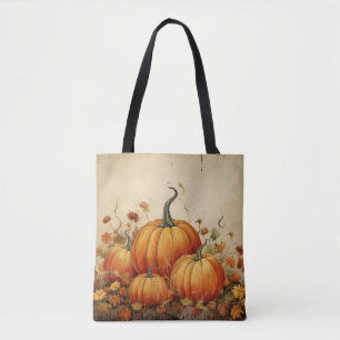 Tote Bag Automne Rustique Orange Citrouille