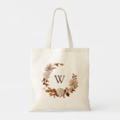 Tote Bag Automne Terracotta Aquarelle Feuilles Wreath Monog (Dos)