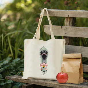 Tote Bag Autruche Rose Fleurs Vert Olive Art Déco