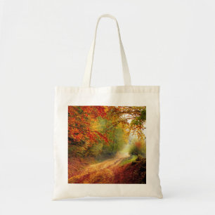 Tote Bag Autumn Leaves and Trees Covering Dirt Road