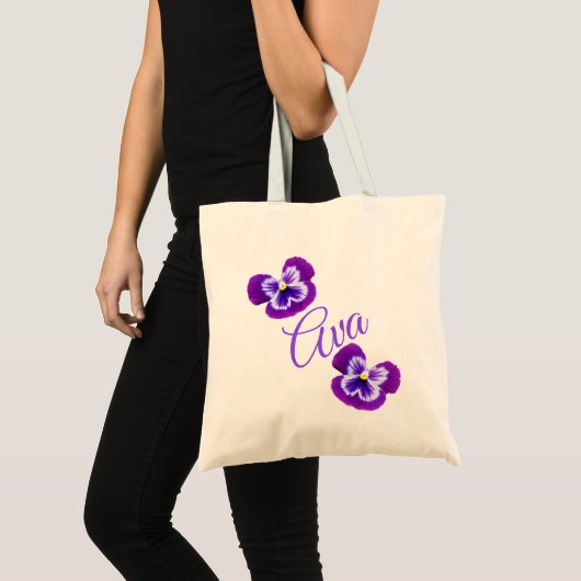Tote Bag Ava, Nom, Logo Avec Pansies Violettes, (Devant (produit))