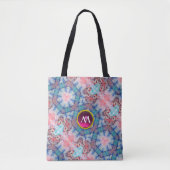 TOTE BAG AVALON MAGIQUE ABSTRAIT AQUA BLEU ROSE GEM MONOGRA (Devant)