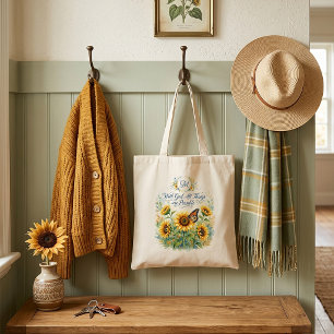 Tote Bag Avec Dieu, monogramme de tournesols
