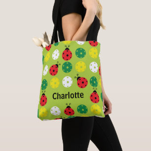 Tote Bag Avec le nom 🐞 Pickleball ladybugs et pickleballs