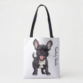Tote Bag 🐶 Avec texte personnalisé, chiot français (Devant)