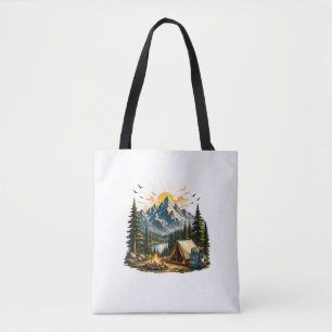 Tote Bag Aventure de camping en montagne Coucher de soleil