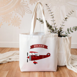 Tote Bag Avion Rouge Rétro Vintage Enfants
