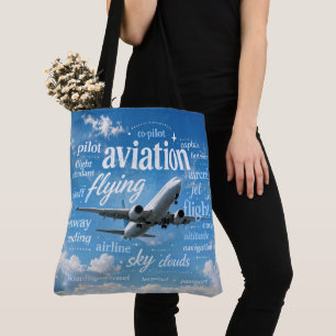 Tote Bag Avion volant dans un nuage de mots