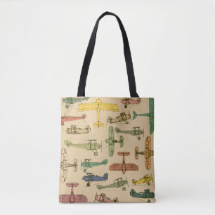 Tote Bag Avions rétro : Motif Vintage fissuré.