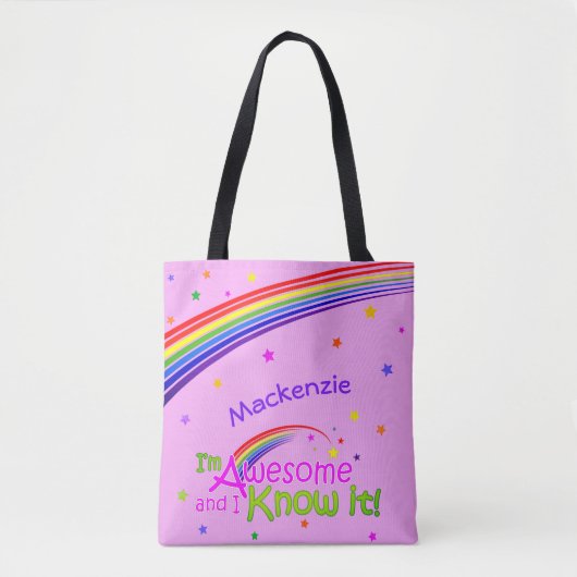 Tote Bag AWESOME et moi le savons avec Rainbow sur VIOLET (Devant)
