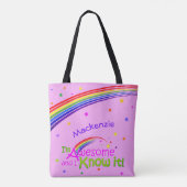 Tote Bag AWESOME et moi le savons avec Rainbow sur VIOLET (Dos)