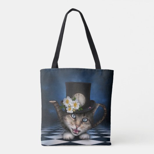 Tote Bag Awesome Mad Hatter Teapot Chat Conception Whimsica (Dos)
