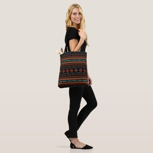 Tote Bag Aztec Rusts Turquoise Noir Motifs mélangés Motif (Sur le modèle)