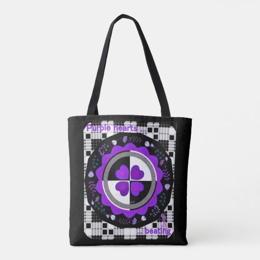 Tote Bag B&W Purple Hearts Beating (Dos)