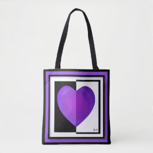 Tote Bag B&W Purple Hearts Beating
