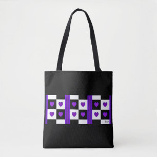 Tote Bag B&W Purple Hearts Beating