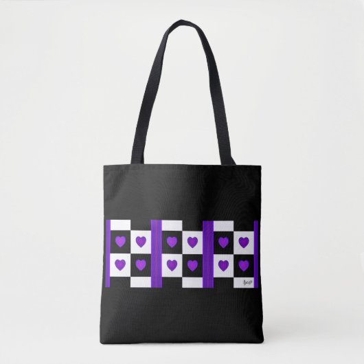 Tote Bag B&W Purple Hearts Beating (Devant)