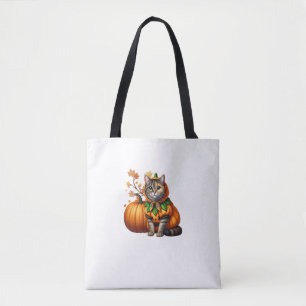 Tote Bag Babushka Halloween Chat Citrouille