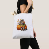 Tote Bag Babushka Halloween Chat Citrouille (De près)