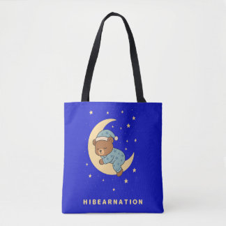Tote Bag Baby Bear Hibernating on Moon