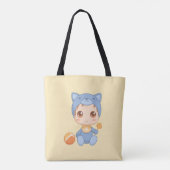Tote Bag Baby Boy Girl Chat Jumpsuit sur Jaune (Dos)