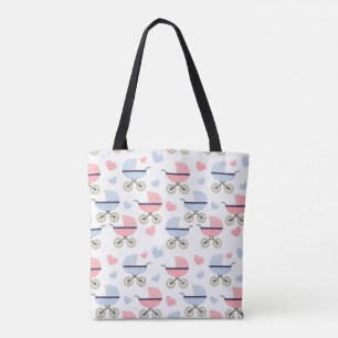 Tote Bag Baby Carriage Baby Boy Blue Baby Girl Rose