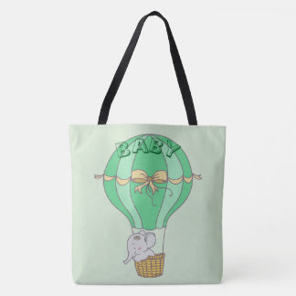 Tote Bag Baby Elephant Flying in Balloon Gender Neutral 