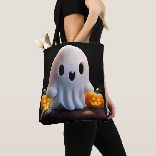 Tote Bag Baby Ghost Déplaisant mignon caractère Halloween (De près)