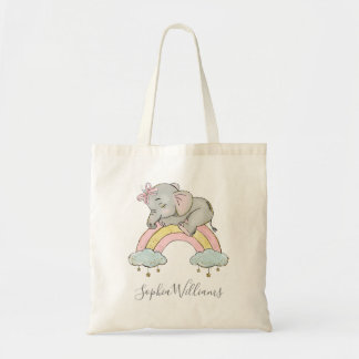 Tote Bag Baby Girl Elephant Watercolor Pink Customize