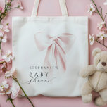Tote Bag Baby shower à cou rose<br><div class="desc">Ajoutez une touche d'élégance et de douceur à votre fête de baby shower avec ce sac fourre-tout chic avec un arc rose délicat et un monogramme initial de script personnalisé. Le design doux et féminin en fait l'accessoire parfait pour les mamans ou les invités, ajoutant un accent mignon et élégant...</div>