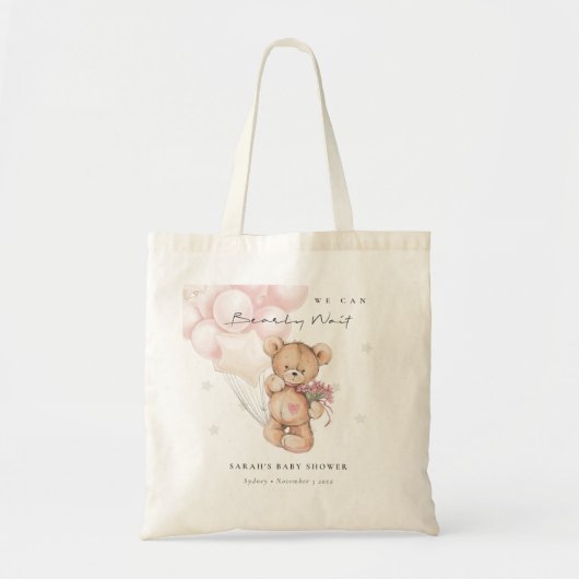Tote Bag Baby shower de ballon d'ours d'attente blanc mou (Devant)