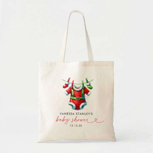 Tote Bag Baby shower de Père Noël Red Holly (Devant)