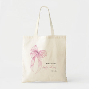 Tote Bag Baby Shower Moderne Coquette Rose Ruban