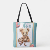 Tote Bag Baby shower Ours Bleu Boho (Dos)