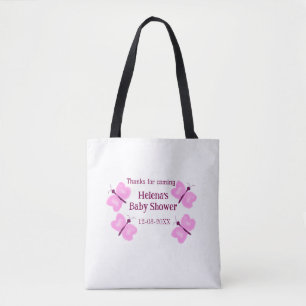 Tote Bag Baby shower papillon rose aquarelle ajouter nom