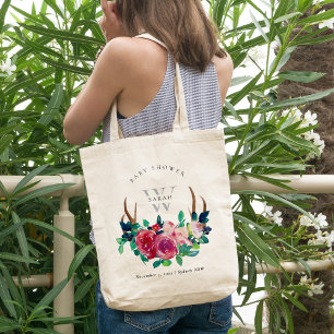 Tote Bag Baby shower Rustique Boho Red Floral Stag Antlers