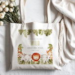 Tote Bag Baby shower sauvage de Safari Tropical Animaux<br><div class="desc">Une jolie collection d'animaux de Safari Tropical Sauvage.- c'est une Elégante aquarelle Simple Mignonne Minimale Illustration de forêt tropicale et d'animaux de fête amusants - éléphant, girafe, hippo, lion et singe, parfait pour vos petits fêtes d'anniversaire. Il est très facile de customiser, avec vos données personnelles. Si vous avez besoin...</div>